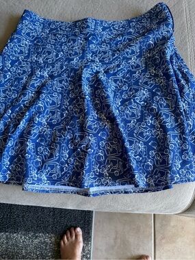 Izod Blue & White Golf Cart Print Skater Skirt